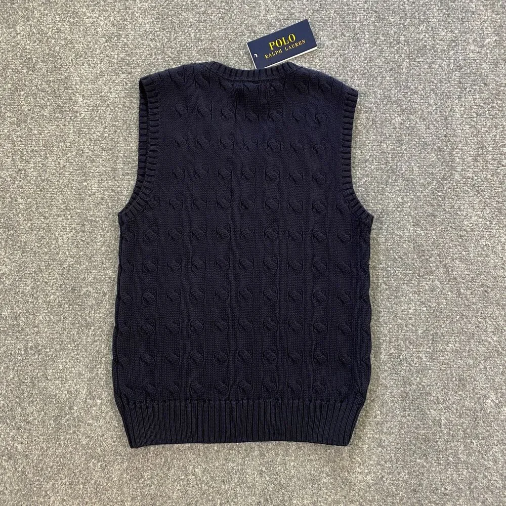 Polo Ralph Lauren Cable Knit V-Neck Sweater Vest Youth Boys 6 Navy Blue Red Pony - Picture 12 of 14